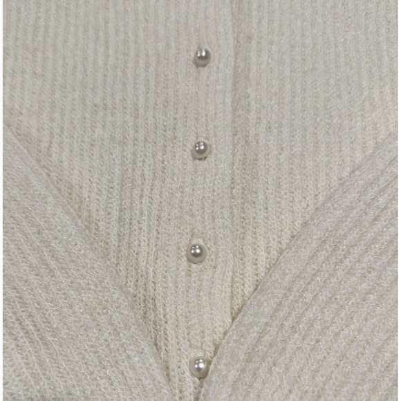 Vintage Ivory Cream Cardigan Pearl Buttons Cottagecore Romantic Old Money Layer - Picture 2 of 10